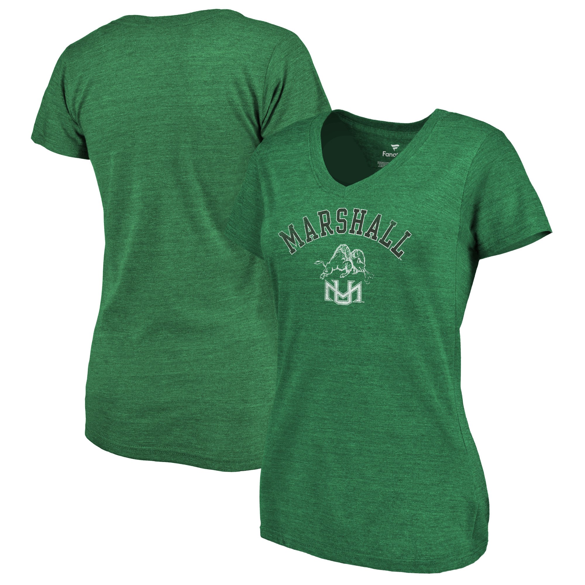 2020 NCAA Fanatics Branded Marshall Thundering Herd Women Green Vault Arch over Logo TriBlend VNeck TShirt->ncaa t-shirts->Sports Accessory